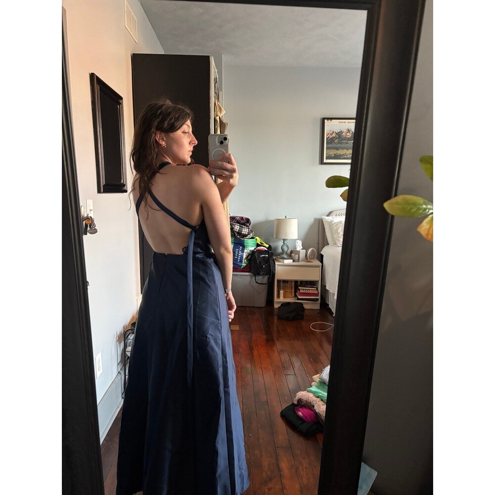 Women's Navy Blue Halter Neck Maxi Dress - Picture 4 of 10